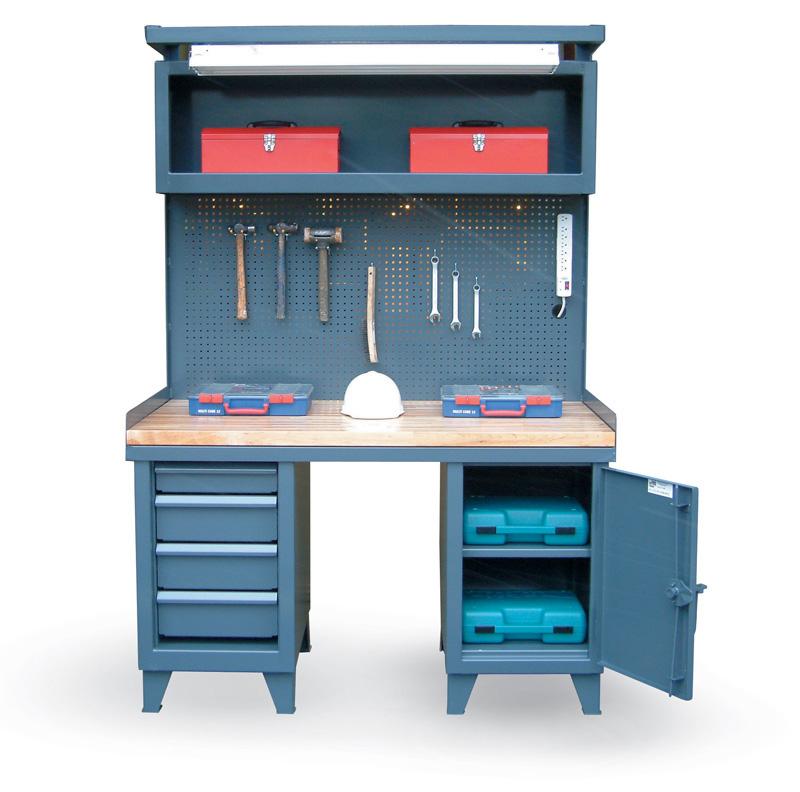 4 drawer Workbench with maple top and pegboard, 400 lb capacity, 60 x